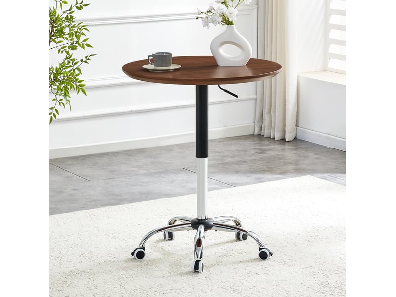  Table d’appoint ronde, 70x70x73,5 cm, réglable en hauteur, design moderne, plateau mdf, piètement métal, coloris noyer  - Conforama D