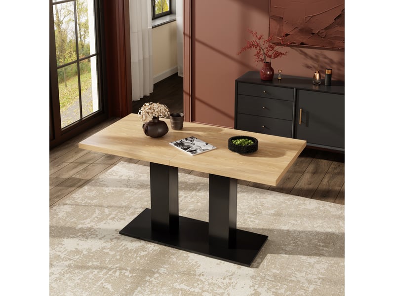  Table à manger extensible 140-180 x 70 cm en mdf, jusqu'à 8 personnes, naturel  - Conforama D