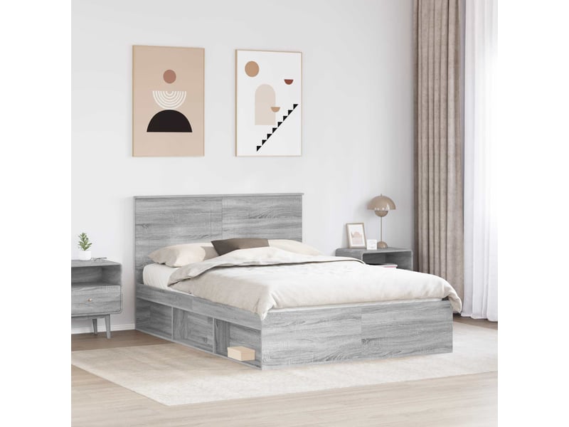  Lit double- lit adulte -  cadre de lit sonoma gris 150 x 200 cm bois d'ingénierie  - Conforama B