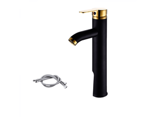 Robinet mitigeur eau chaude et froide, robinet de lavabo monocommande (couleur: noir or version haute)