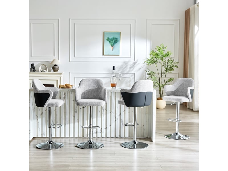  Tabourets de bar réglables en hauteur lot de 2, pivotants à 360°, accoudoirs, structure en métal, couleur gris clair  - Conforama D