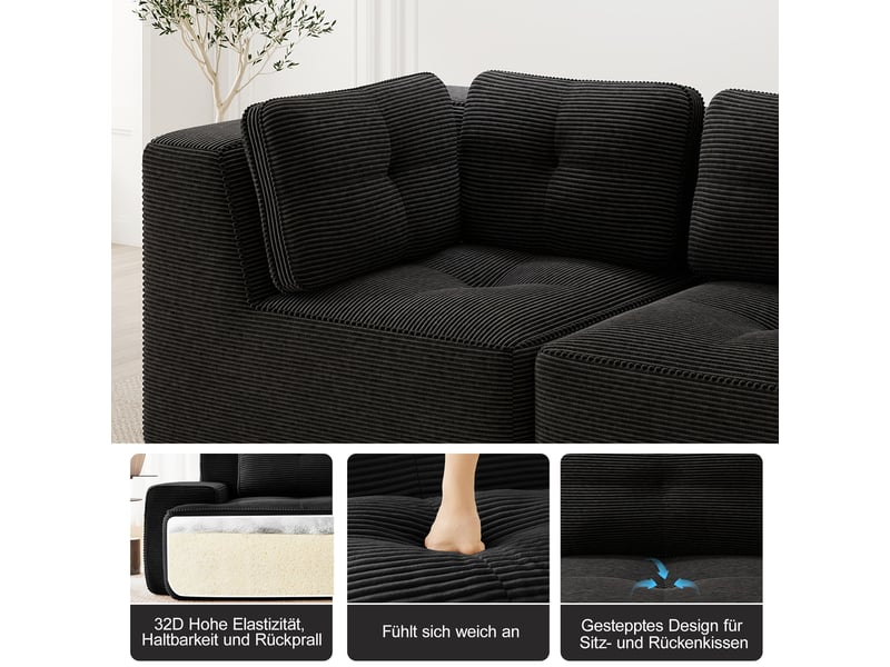  Canapé modulable noir tissu côtelé canapé salon profond confort nuage design contemporain  - Conforama W