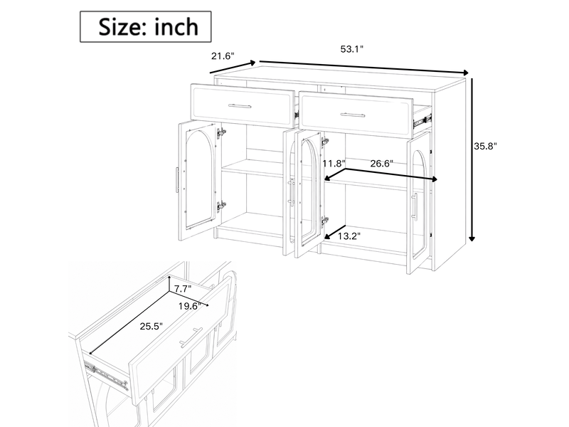  Îlot de cuisine avec grand plan de travail 135x55x91 cm – noir – led, 2 tiroirs et étagères réglables  - Conforama C