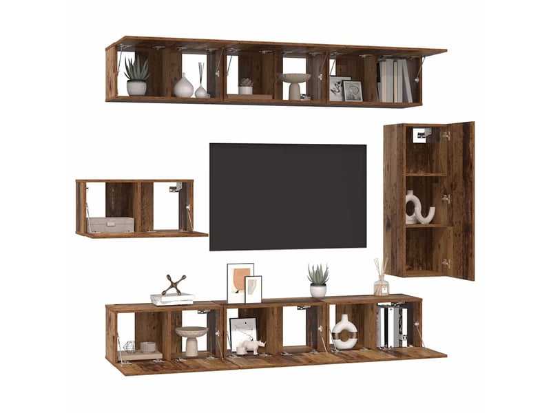  Ensemble meuble tv - banc tv - meuble de rangement 8 pcs bois ancien bois d'ingénierie  - Conforama C