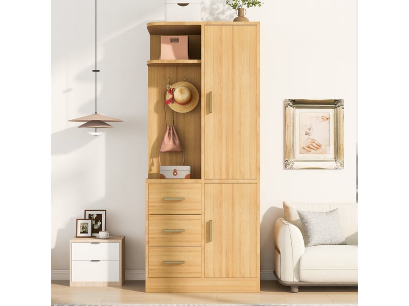  Armoire 1 porte avec rangements 70x50x170 cm coloris bois naturel  - Conforama B