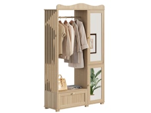 Dressing tcqpz ouvert avec miroir intégral 115,5 x 38,5 x 194,5 cm 2 portes 1 tiroir mdf coloris chêne
