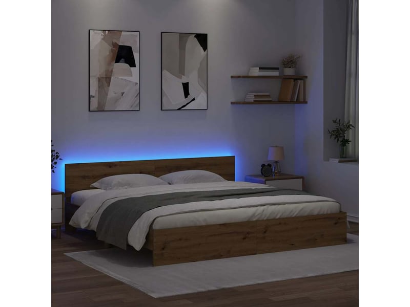  Lit double- lit adulte -  cadre de lit chêne artisanal 200 x 200 cm bois d'ingénierie  - Conforama C