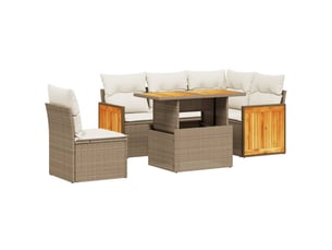 Salon de jardin avec coussins 6 pcs beige résine tressée