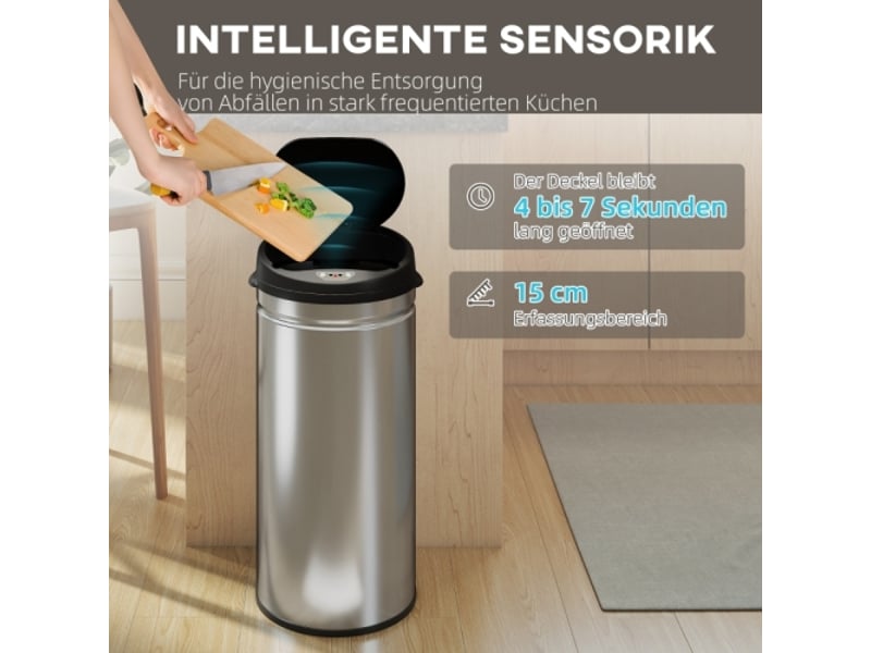 Poubelle à capteur 42 l en inox, sans contact, fermeture douce, pour cuisine hygiénique - Conforama B