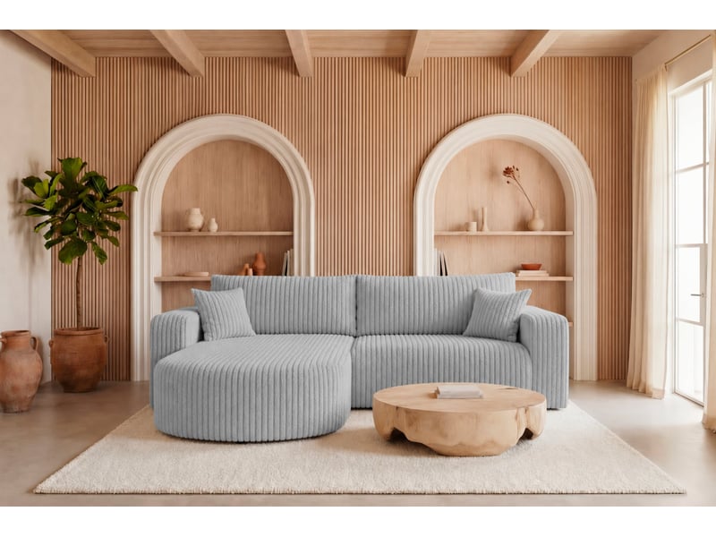  Emma - canapé d'angle convertible gros velours côtelé 4 places gris clair  - Conforama D