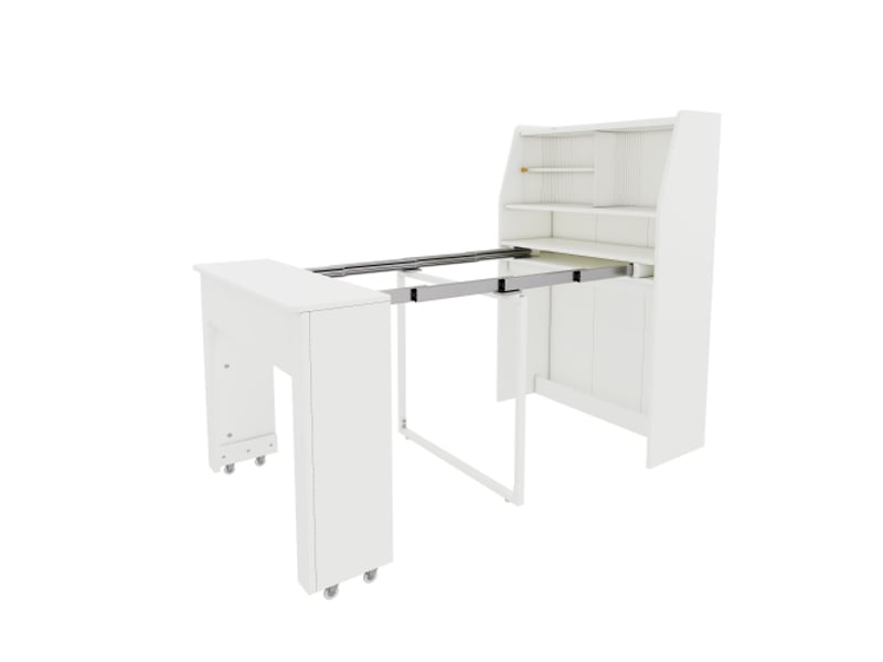  Table à manger extensible,table à manger rectangle avec étagère,compartiment de rangement anti-poussière,espace de travail et 3 panneaux amovibles,52132,5x80x76,blanc table blanc - Conforama D