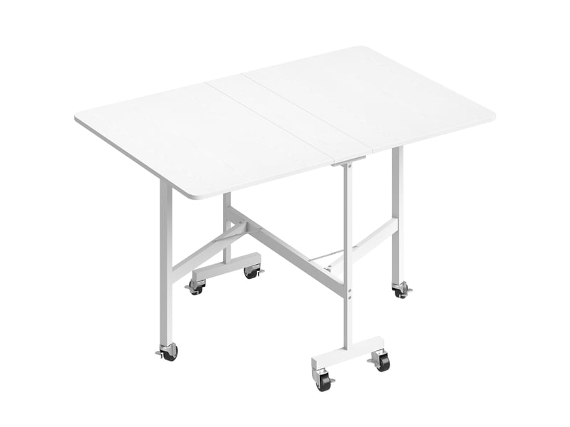  Table pliable 6 personnes - table à rabat mobile 6 roulettes - acier blanc effet bois blanc  - Conforama A