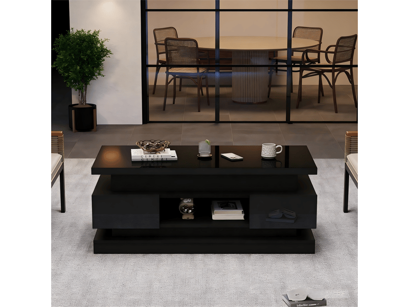  Table basse relevable, avec 2 tiroirs, rangement caché, niche et led avec usb, pour salon, noir, 100 × 50 × 40 cm  - Conforama D