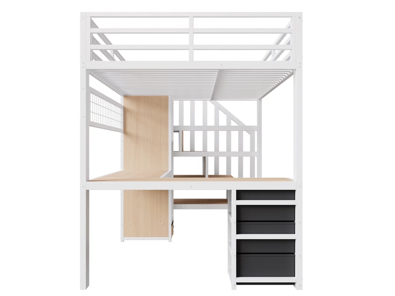  Lit mezzanine métal blanc 90x200 cm avec bureau led tiroirs rangement escalier  - Conforama D