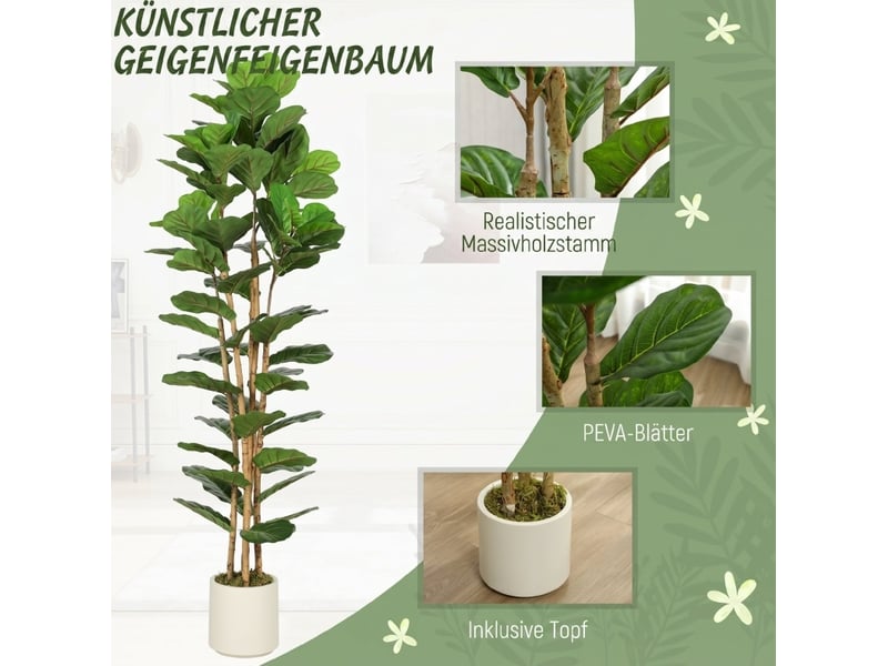  Figuier lyre artificiel 55x55x180 cm, 91 feuilles, tronc en bois, vert  - Conforama D