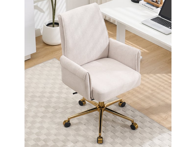  Chaise de bureau pivotante réglable avec soutien lombaire - lpospi - accoudoirs, velours côtelé blanc  - Conforama C