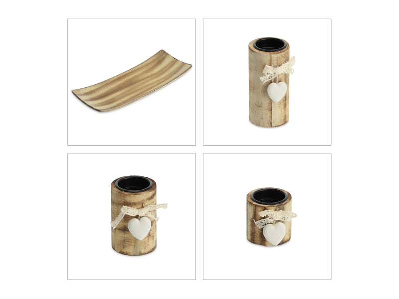  Lot de 3 porte-bougies décoratifs effet bois décor romantique cosy 30 x 10 x 10 cm en plastique marron 13_0011897  - Conforama E