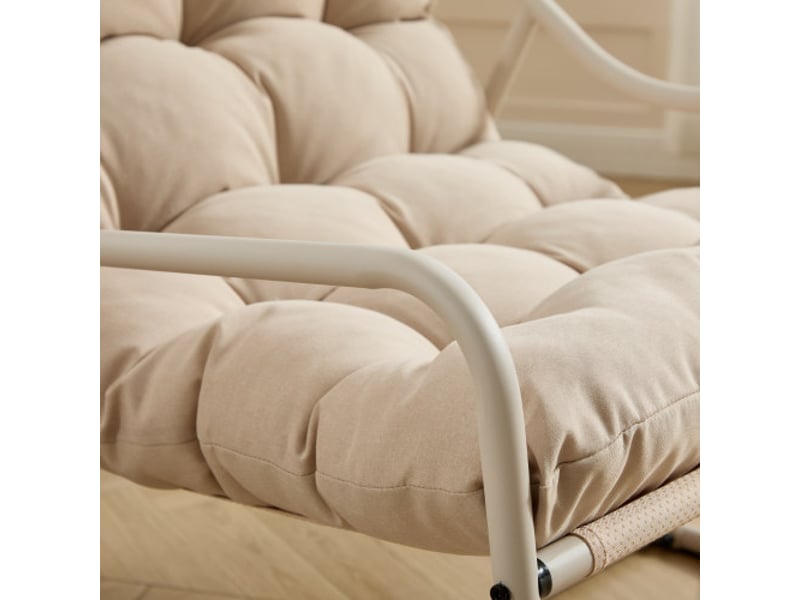 Fauteuil à bascule d’extérieur avec coussin épais et confortable, idéal pour salon, chambre et espace de lecture, structure beige avec coussin beige  - Conforama E