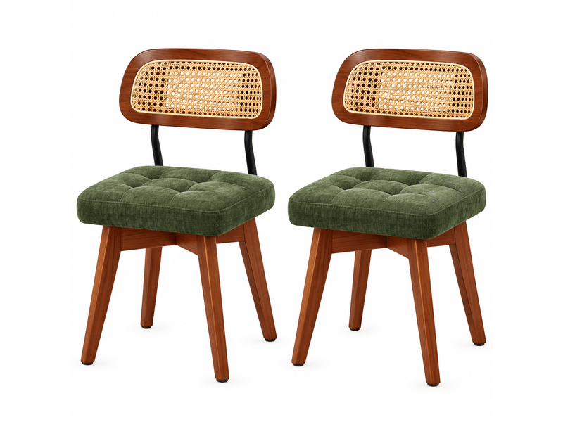  Lot de 2 chaises pivotantes 360° vert chenille, dossier tressé, style rétro  - Conforama A