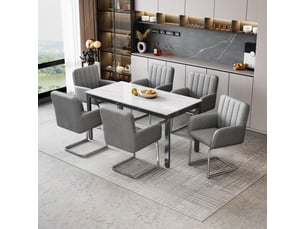 Chaises de salle à manger lot de 6 empilables  - dossier ergonomique en z, similicuir gris