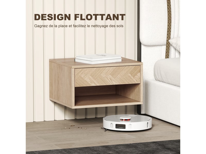  Lot de 2 tables de chevet murales 1 tiroir coloris bois naturel 37 x 32 x 21 cm  - Conforama E