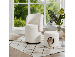 Chaise pivotante d'appoint blanche en teddy, 360° et rangement intégré, style moderne pour intérieur