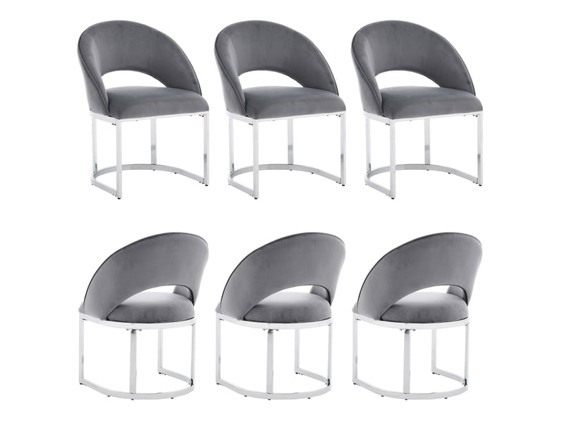  Lot de 6 chaises de salle à manger en velours gris et argenté  - Conforama A