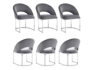 Lot de 6 chaises de salle à manger en velours gris et argenté