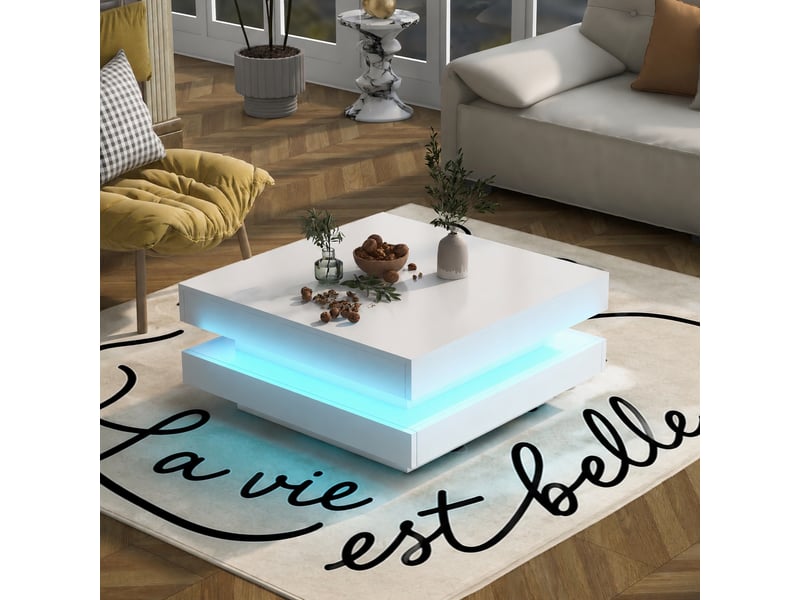  Table basse carrée blanche avec éclairage led bluetooth, 70 x 70 x 36 cm  - Conforama C