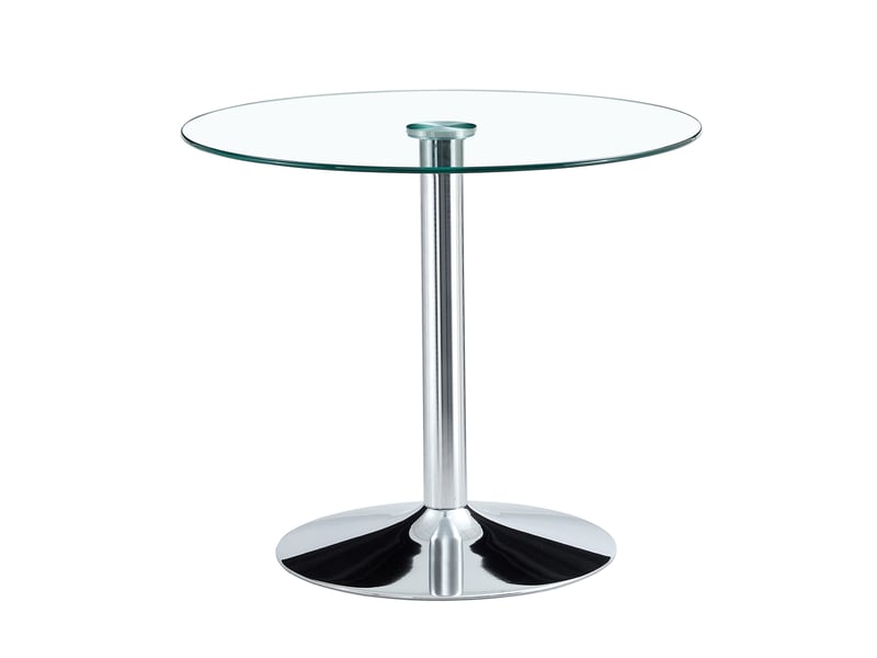  Table de salle à manger ronde en verre avec piètement métallique argenté pour cuisine, diamètre 85 cm, hauteur 76 cm  - Conforama A