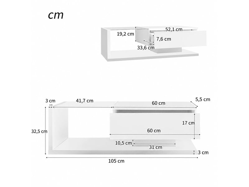  Table basse blanche brillante avec plateau en verre trempé et éclairage led, 105 x 55 cm  - Conforama C