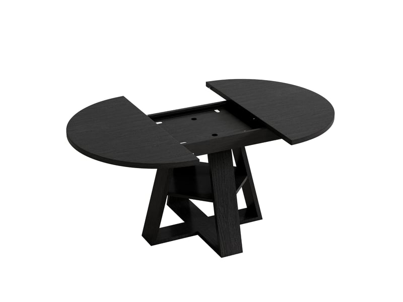  Table de salle à manger extensible 4 à 6 personnes avec étagère de rangement en mdf noir veinage bois 150 × 110 cm  - Conforama A