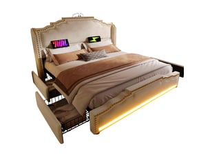 Lit avec rangement 160x200 cm ULEVR coloris beige