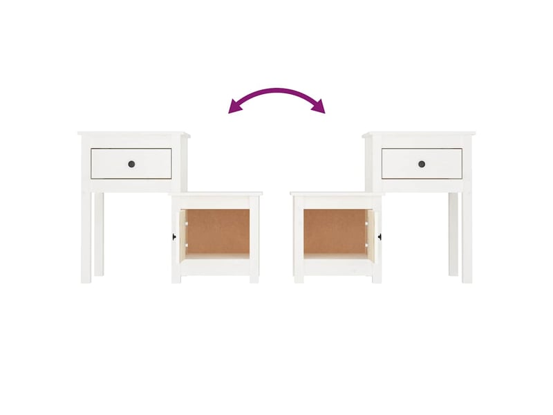  Lot de 2 tables de chevet - cabinet de chevet - table de nuit blanc 79,5x38x65,5 cm bois de pin massif  - Conforama E