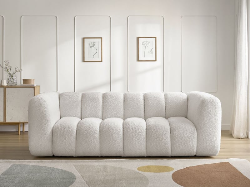  Bobochic canapé droit fixe 3 places talia tissu bouclette blanc TALIA - Conforama D