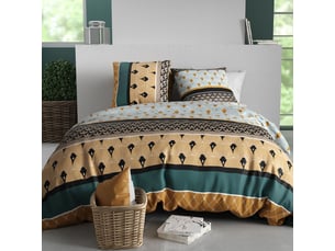 Parure housse de couette 240x220cm + 2 taies motif art-déco noir vert et jaune 100% coton - peio