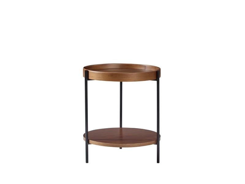  Table basse 44 x 44 x 48 cm design à 2 plateaux forme ronde bois massif et métal 3 coloris montage facile assortie à une table d'appoint  - Conforama E
