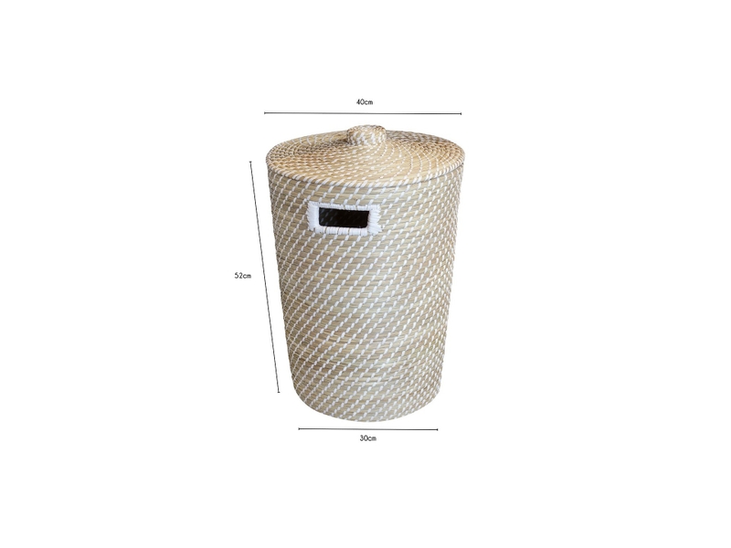 Panier à linge phuket en jonc de mer naturel tressé blanc 40 x 40 x 50 cm 32674 - Conforama C