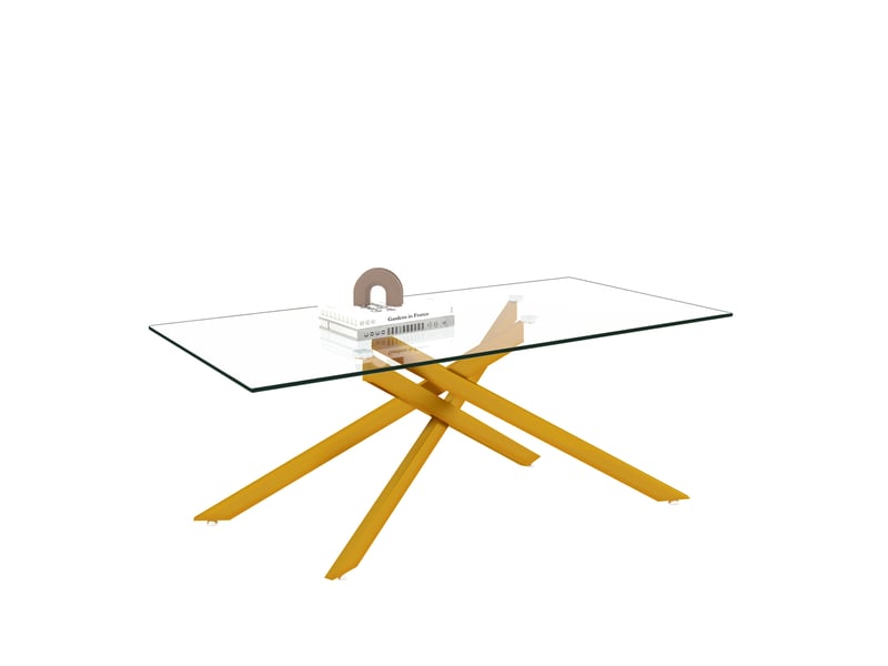  Table basse rectangulaire avec plateau en verre trempé et piètement croisé en métal doré pour salon 120 × 60 × 46 cm  - Conforama A