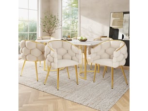 Lot de 6 chaises de salle à manger avec pieds en fer plaqué or, salon, pour salle à manger, cuisine, velours, beige