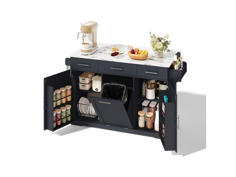 Desserte de cuisine grise 136x75x92 cm avec plateau rabattable et prises - Conforama A