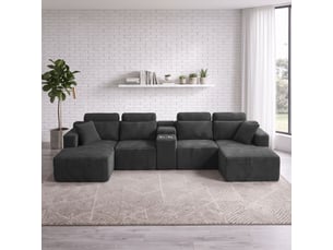 Canapé modulable en u 372 cm, canapé panoramique en velours côtelé, assise profonde, 2 porte-gobelets intégrés