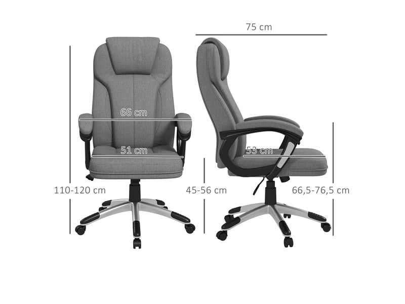  Chaise de bureau, chaise de direction, réglable en hauteur, avec fonction bascule, 6 cm x 75 cm x 120 cm, grise  - Conforama E