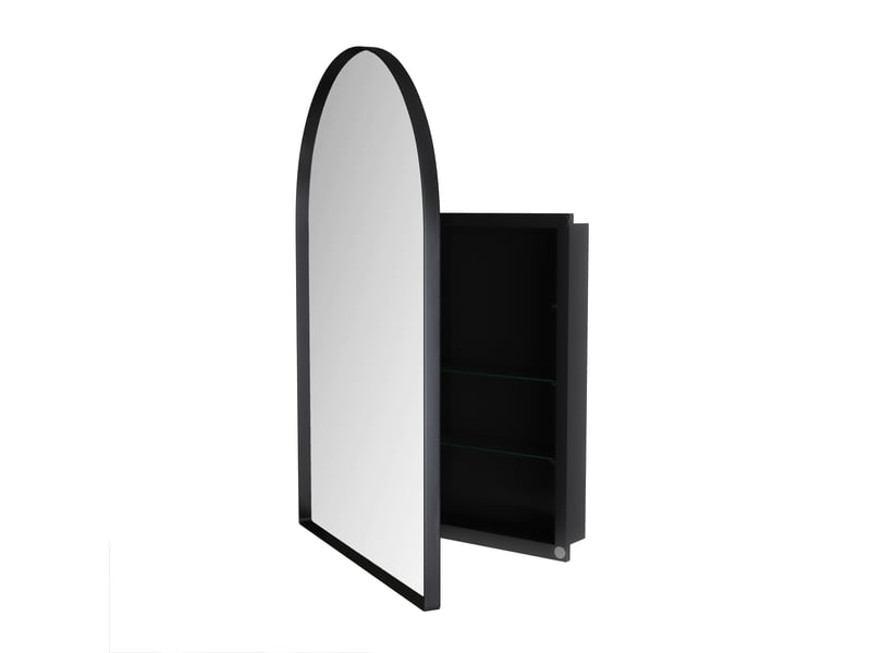  Armoire miroir murale arquée noire, cadre métal, étagères réglables, encastrable  - Conforama D