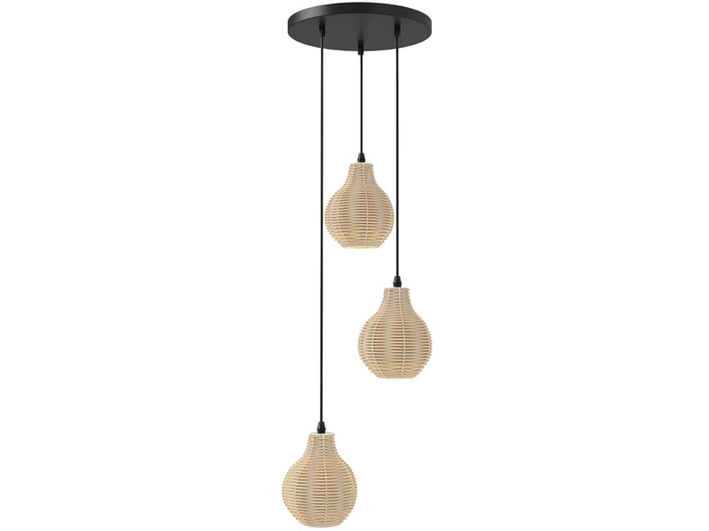  Suspension boho en rotin à 3 lumières diamètre 30 cm hauteur réglable ambiance cosy et chaleureuse en métal beige 20_0018325  - Conforama A