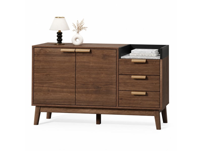  Commode 2 portes, 3 tiroirs et niche ouverte en mdf 120×40×77 cm chêne foncé  - Conforama A