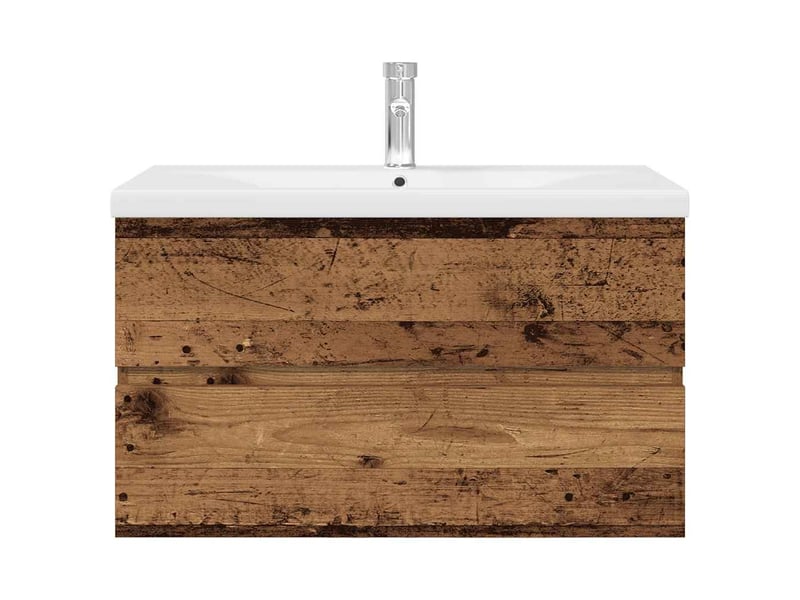 Meuble de lavabo avec bassin et robinet intégrés vieux bois shl5884 - Conforama E