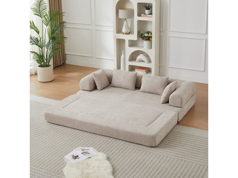 Canapé convertible modulaire 2 places 4-en-1 avec dossier réglable et 4 coussins en chenille kaki - Conforama B
