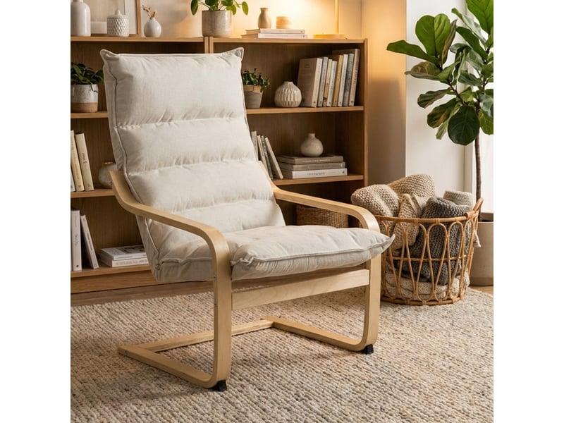  Fauteuil salon fauteuil de loisirs moderne fauteuil chambre avec accoudoirs incurvés, coussins, 67 x 83 x 105 cm, crème  - Conforama A