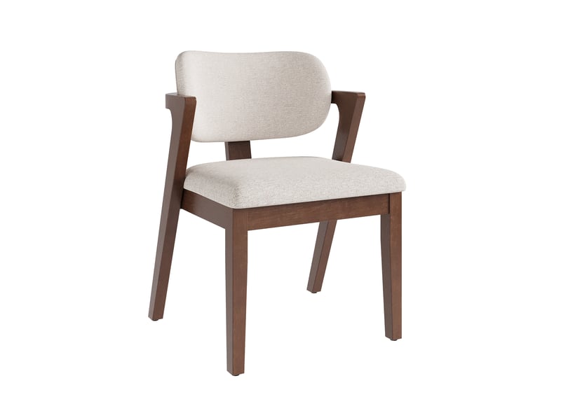 Chaise de salle à manger en bois massif, tissu lin, confortable et respirante, style moderne, salle à manger, salon, café, noyer et beige avoine - Conforama A